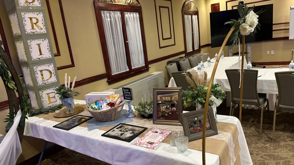 Bridal shower setup in the red room within the northeastland hotel