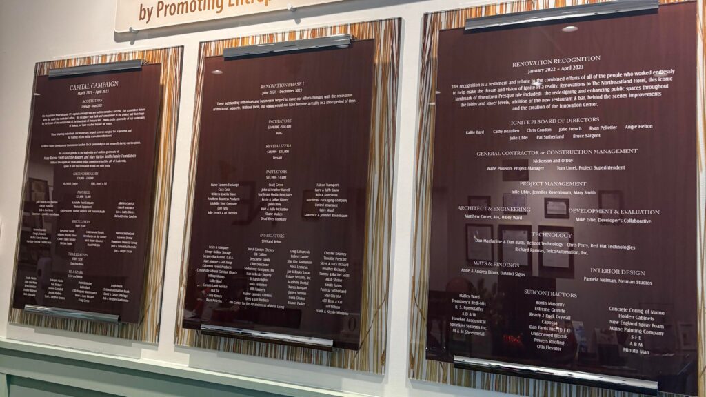 The Capital Campaign wall in the northeastland hotel