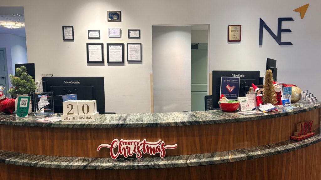 The front desk christmas decor